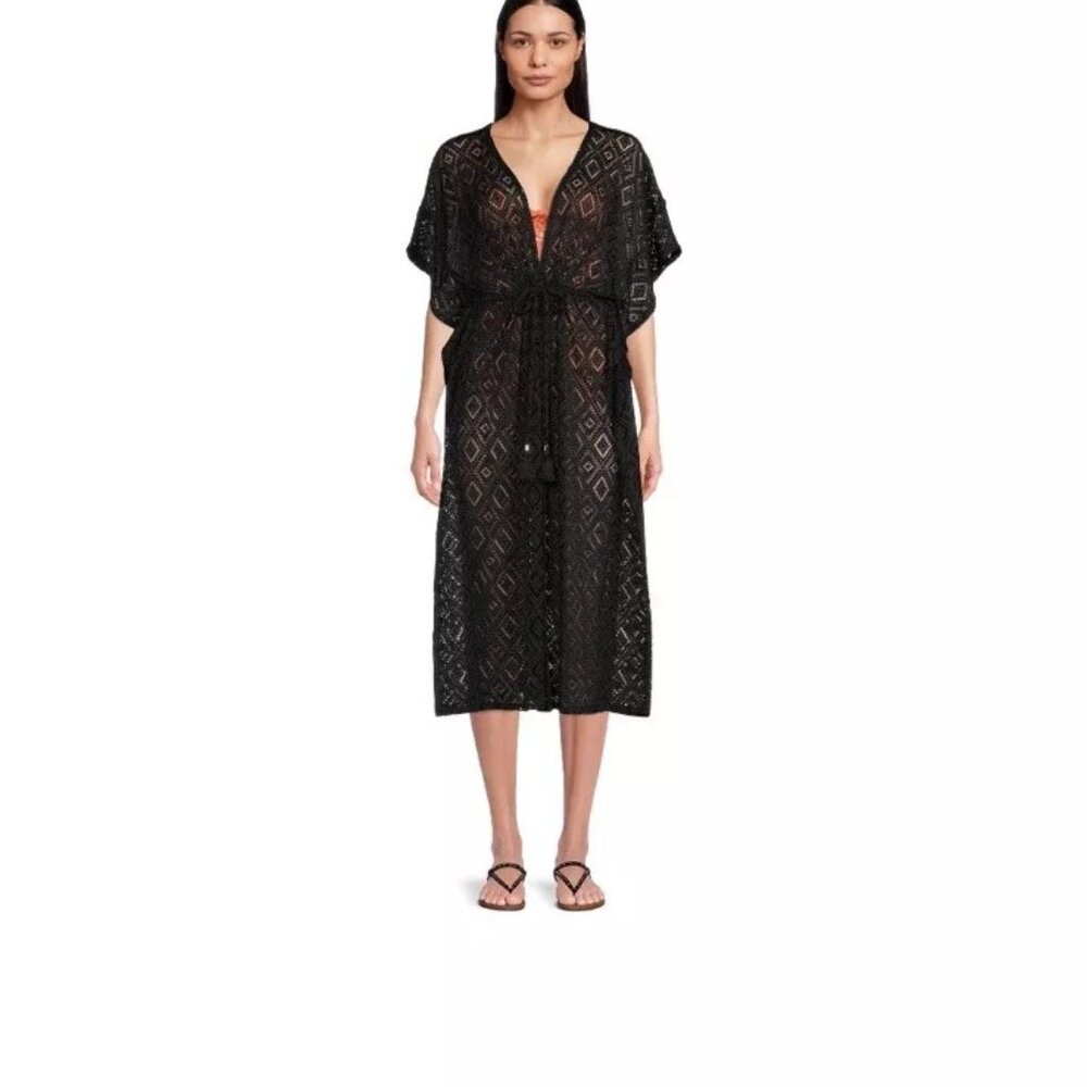 Time and Tru Black Crochet Swim Coverup